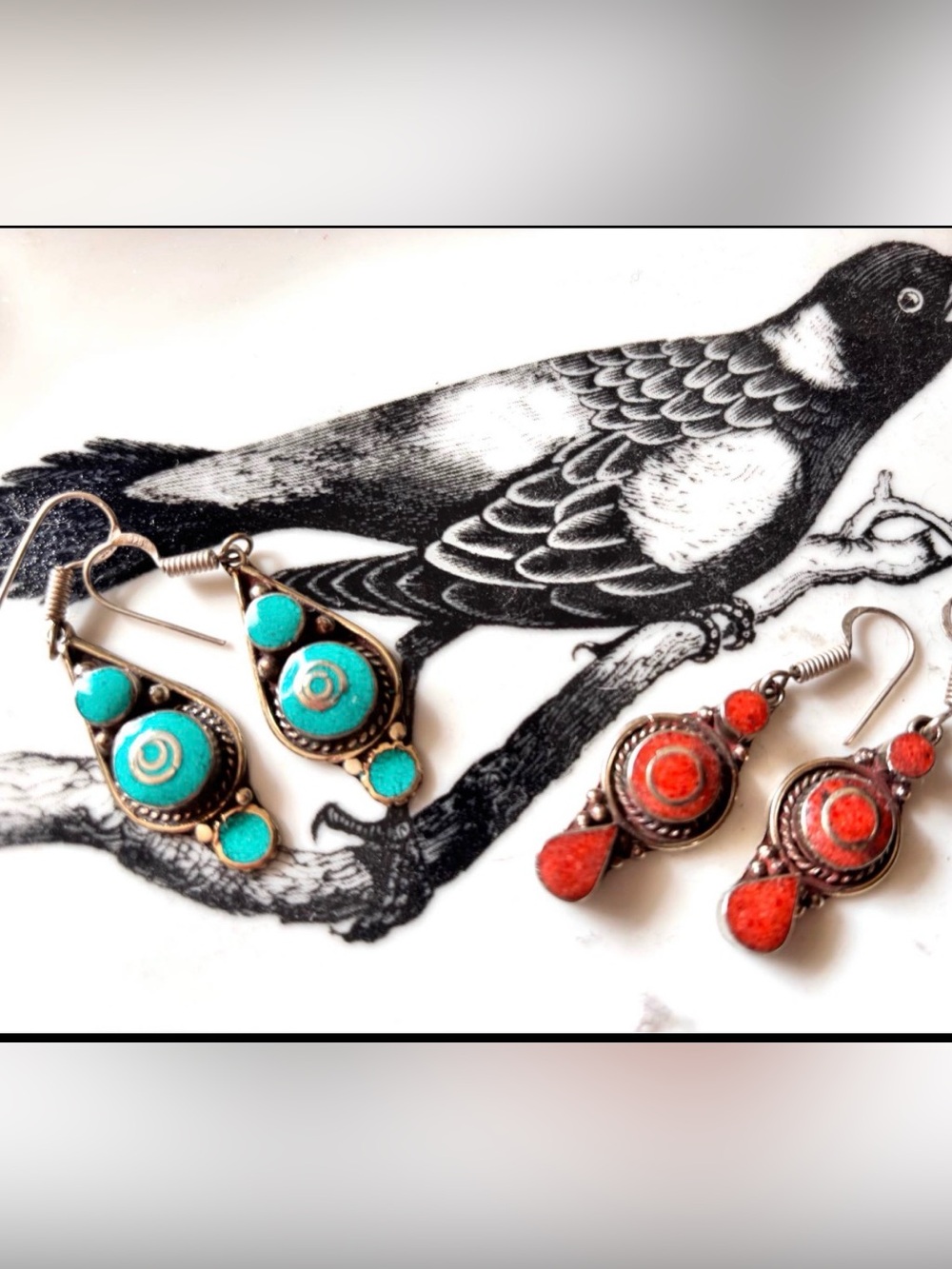 Handcrafted Turquoise & Coral Drop Earrings - Women Jewelry Set of Two